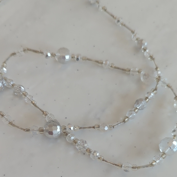 Jewelry - Vintage Silver, Gold, & Clear Beaded Necklace